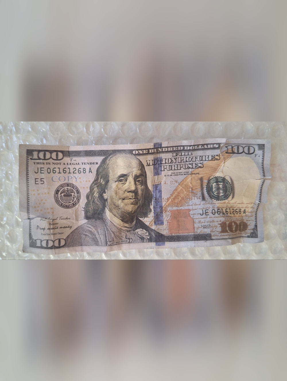 Motion Picture Prop $100 dollar Bill